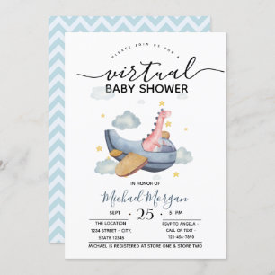 Invitation Avion Dino Zigzag Baby shower virtuel