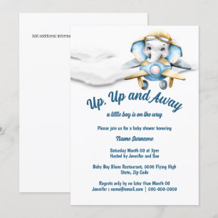 Invitation Avion éléphant baby shower garçons avion pilote