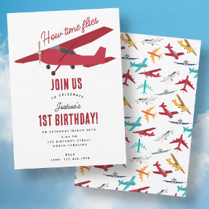 Invitation Avion Enfants 1er anniversaire Fête heure vols