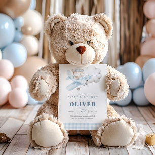 Invitation Avion et ours en peluche Anniversaire