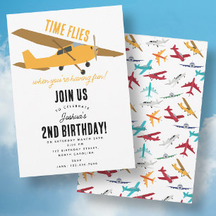 Invitation Avion Jaune Enfants 1er Anniversaire Fête Fête Vol