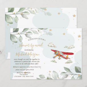 Invitation Avion, Nuages, Étoiles, Baby shower Par Courrier