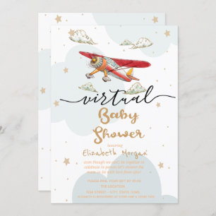 Invitation Avion, Nuages Étoiles Baby shower virtuel