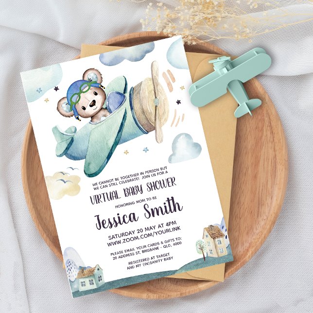 Invitation Avion Ourson | Baby Shower Virtuel (Créateur téléchargé)