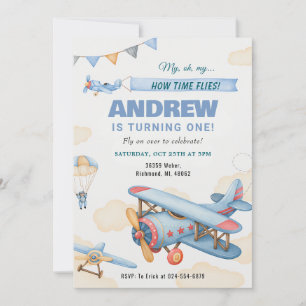 Invitation Avion personnel garçon 1er anniversaire pour enfan
