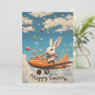 Invitation Avion Pilote Lapin de Pâques Heureux