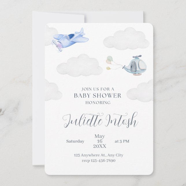 Invitation avion pour Baby Shower (Devant)