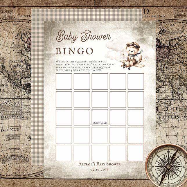 Invitation Avion Teddy Bear Baby shower Bingo Jeu (Cute "Special Delivery Via Airmail . . . It's A Boy!" Teddy Bear | Airplane Baby Shower Bingo Game)