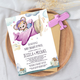 Invitation Avion Teddy Bear Baby shower par courrier