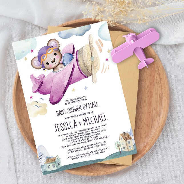 Invitation Avion Teddy Bear | Baby shower par courrier (Créateur téléchargé)