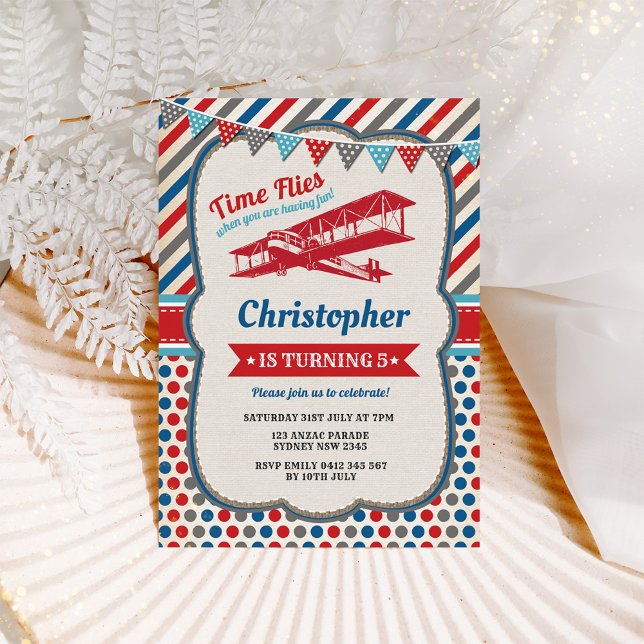 Invitation Avion vintage Anniversaire Pilote Aventure Invitat (Créateur téléchargé)