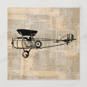 Invitation Avion vintage Antique Plane sur le texte du journa