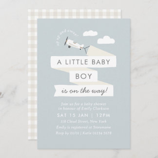 Invitation Avion vintage avec Baby shower de bannière Invitat