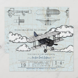 Invitation Avion Vintage Baby Shower de Voyage