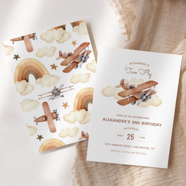 Invitation Avion vintage Biplane Deux volées Anniversaire (Créateur téléchargé)