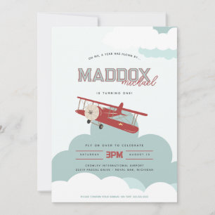 Invitation Avion vintage survolent le premier avion d'anniver