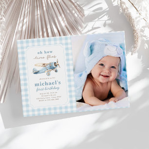 Invitation Avion vintage Vol 1er Anniversaire Photo