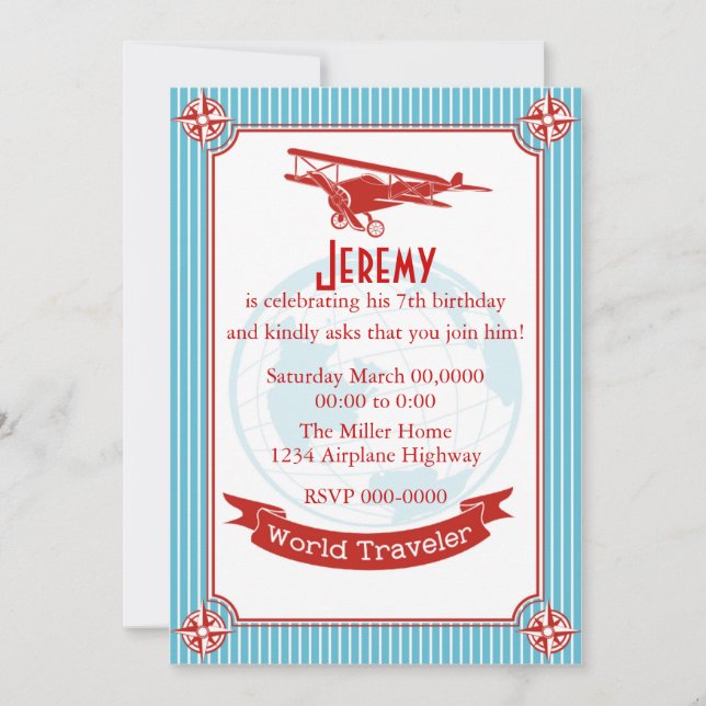 Invitation Avion vintage / Voyageur mondial (Devant)