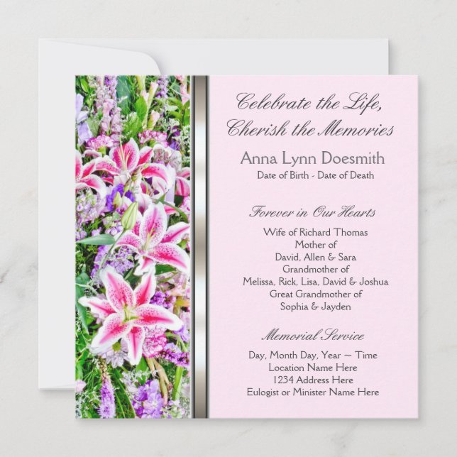 Invitation Avis de décès de Pink Lily (Devant)