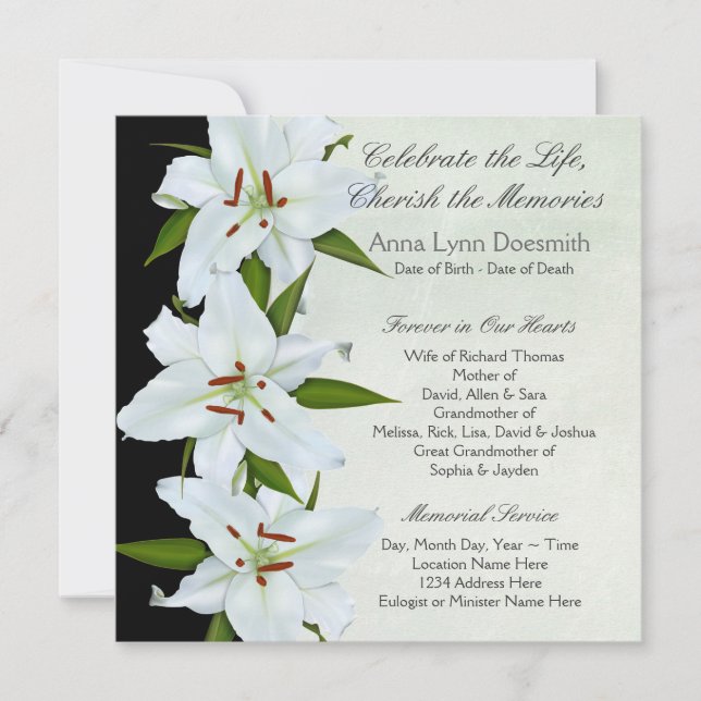 Invitation Avis de décès White Lily (Devant)
