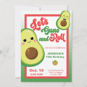Invitation Avocado fête d'anniversaire Enfants vert rouge Ann