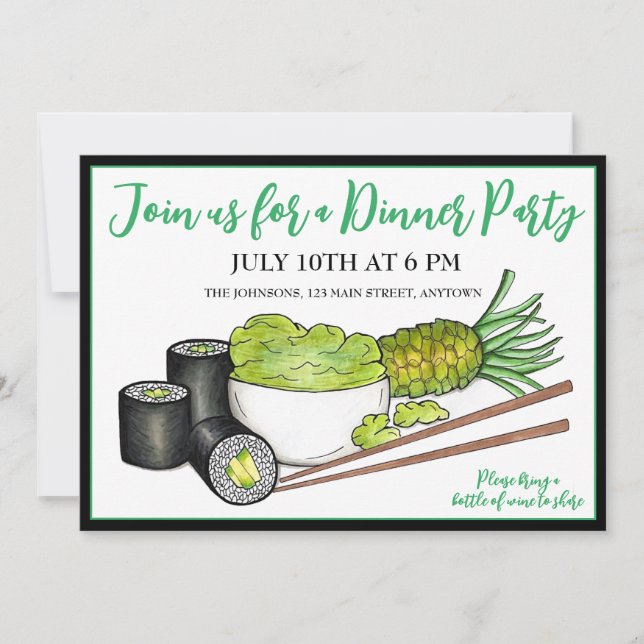 Invitation Avocado Rolls Wasabi Sushi Dîner Japonais (Devant)