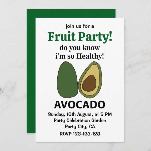 Invitation Avocado Savez-vous que je suis si saine Avocado (Devant / Derrière)