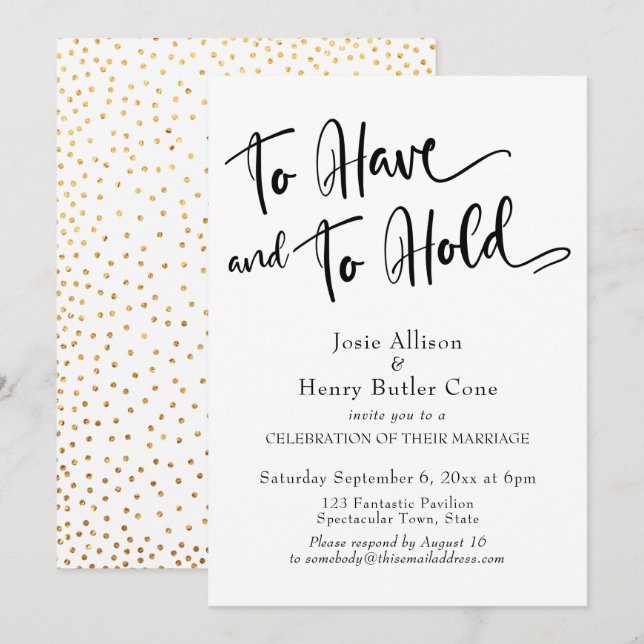 Invitation Avoir et garder Confettis dorés pour réception mod (Devant / Derrière)