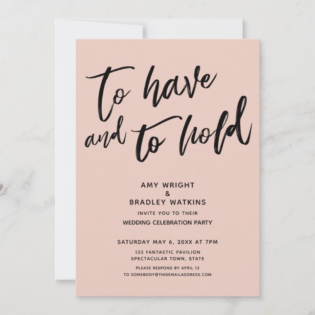 Invitation Avoir et Tenir Calligraphie Rose Réception (Devant)