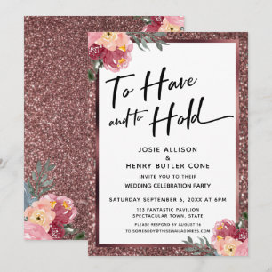 Invitation Avoir et Tenir Rose Gold Paillettes et Fleurs