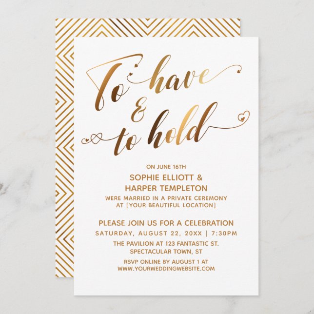 Invitation Avoir & Tenir l'événement d'après-mariage en or bl (Devant / Derrière)