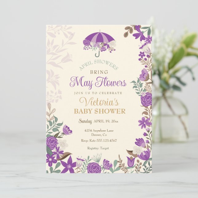 Invitation Avril Douches Apportent Mai Fleurs Baby shower de  (Debout devant)