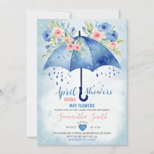 Invitation Avril Douches Apportent Mai Fleurs Parapluie Bleu