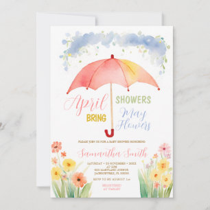 Invitation Avril Douches Apportent Mai Fleurs Parapluie Rouge