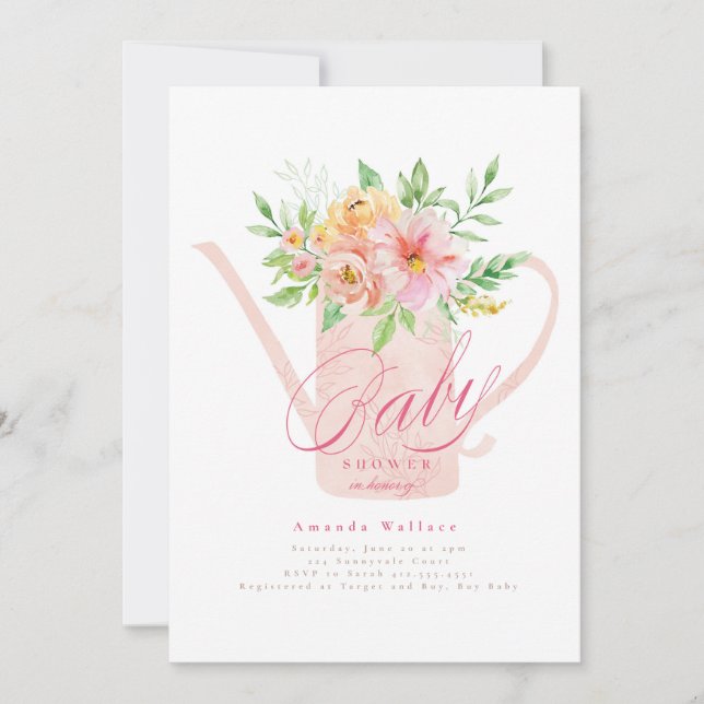 Invitation Avril Fleurs L'arrosage peut Baby shower Invitatio (Devant)