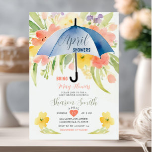 Invitation Avril Pleut Apporte Fleurs De Mai Parasol Bleu
