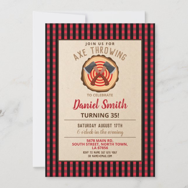 Invitation Ax Jetant Anniversaire Amusant Bois De Bois Plaid  (Devant)