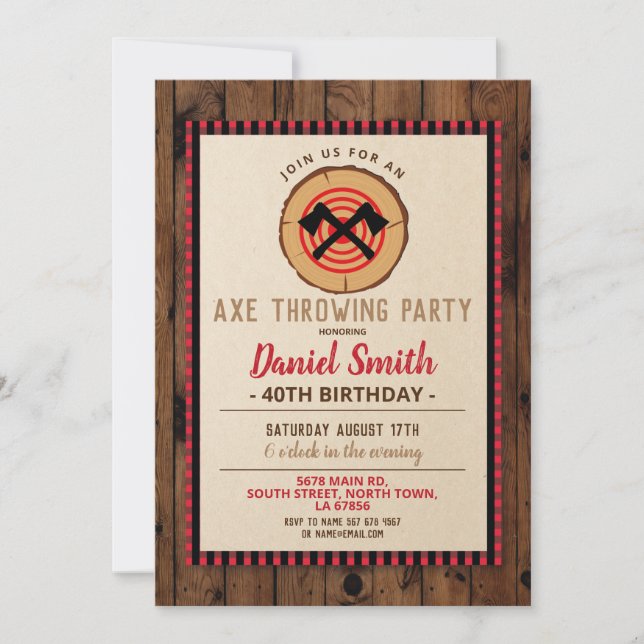 Invitation Ax Jeter Anniversaire Amusant Bois de Lumberjack P (Devant)