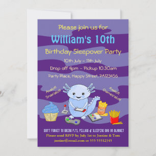 Invitation Axalotl Sleepover Anniversaire