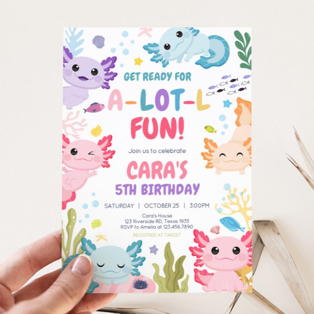 Invitation Axolotl Alotl Fun Anniversaire (Axolotl Birthday Party Invitation)