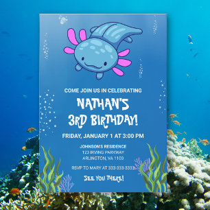 Invitation Axolotl Bleu Sous-Marin Enfants Garçons Fête d'Ann