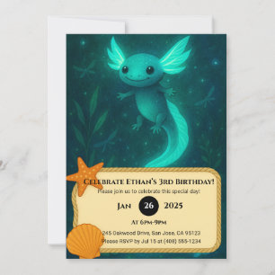 Invitation Axolotl brillant dans l'Anniversaire Magique sous-