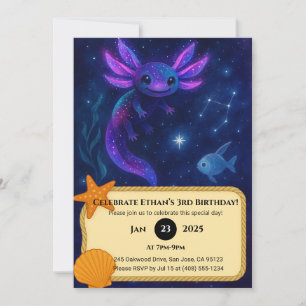 Invitation Axolotl Cosmique Parmi Les Étoiles Anniversaire