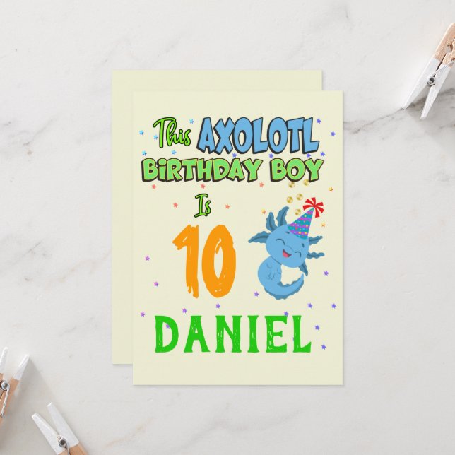 Invitation Axolotl Custom Birthday Boy Matching (Devant/Arrière en situation)
