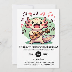 Invitation Axolotl de musique avec Anniversaire d'Ukulele