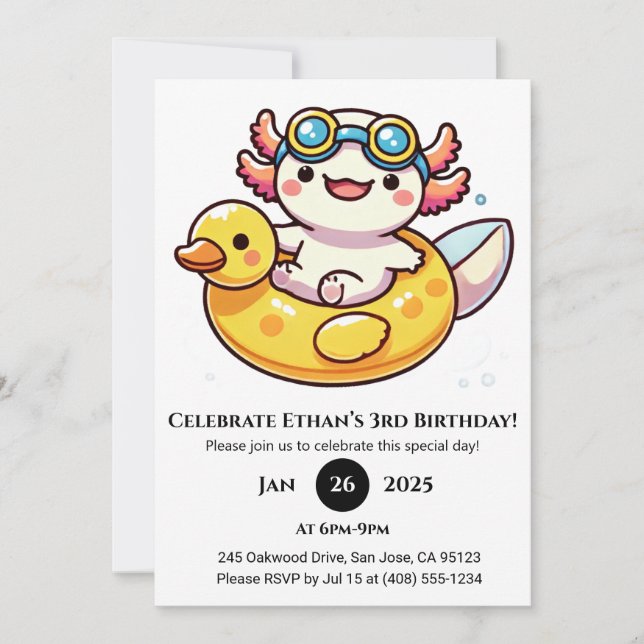 Invitation Axolotl Float Fun Anniversaire (Devant)