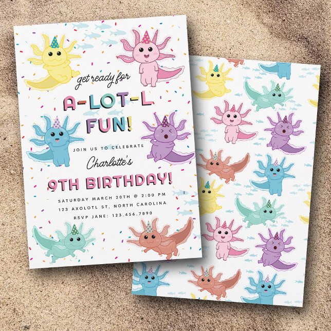 Invitation Axolotl Kids Cute Salamander Anniversaire (Axolotl Kids Cute Salamander Birthday Party Invitation)