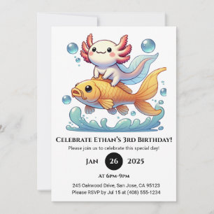 Invitation Axolotl Riding Poisson d'or Anniversaire