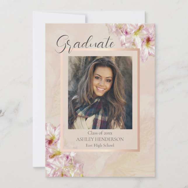 Invitation Azalée Rose Gold Diplômé (Devant)