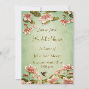Invitation Azalées roses Vintage sur Green Mist Brdal Douche